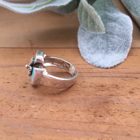 [ Sterling Silver 925 Floral Turquoise Ring ] 5? - Picture 5 of 7
